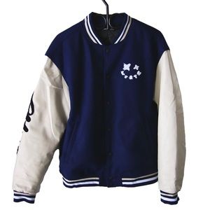 Shein man faux leather sleeves varsity jacket
